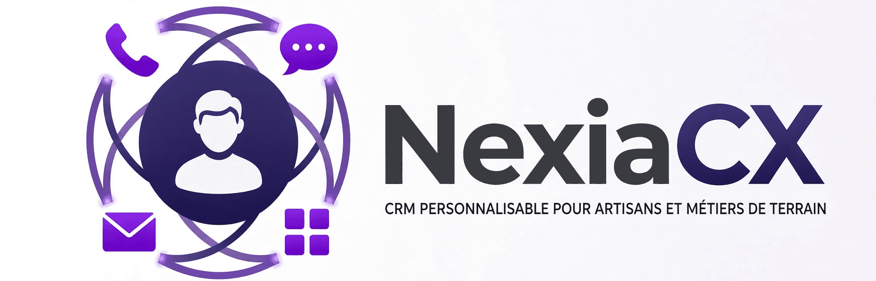 Logo NexiaCX et sa signature : CRM personnalisable pour artisans et métiers de terrain